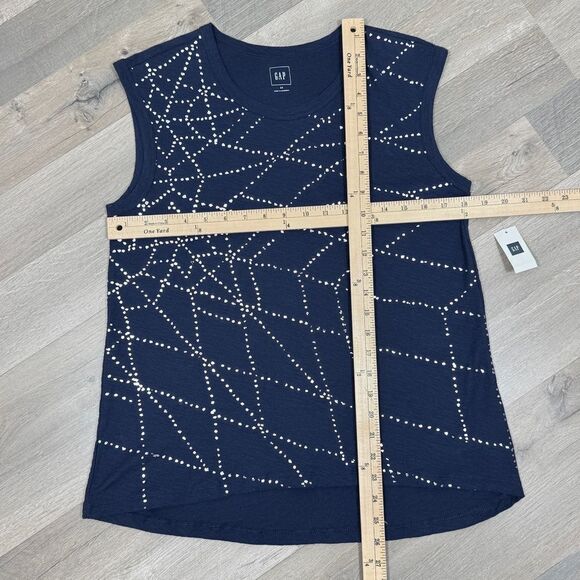 Gap Metallic Print Sleeveless Muscle T Shirt Blue Silver XS Tank Top - Picture 11 of 12